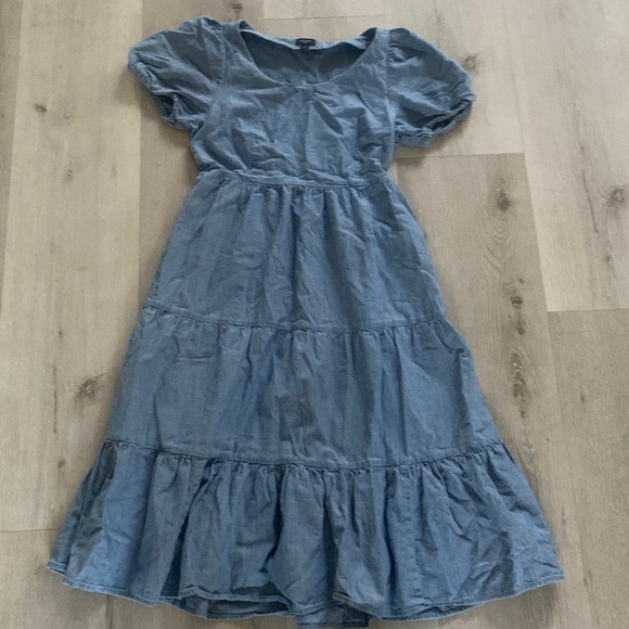 J. Crew Tiered Chambray Dress size 6 casual midi puffy dress nautical beach - Picture 5 of 12